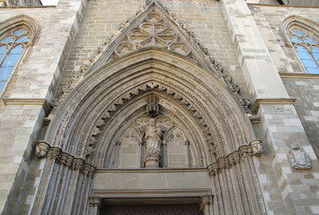 Fototapeta premium Gothic tympanum in the Cathedral of Manresa, La Seu, Barcelona province, Catalonia, Spain