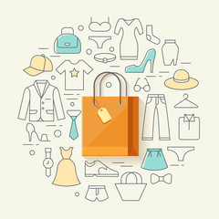 Clothes shopping concept illustration, thin line, flat design