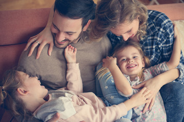 Happy family at home.