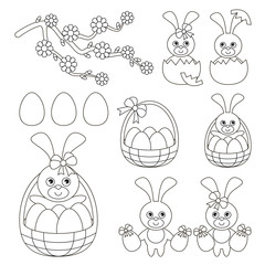 Easter Spring Holiday Set, the big page to be colored, simple education game for kids.