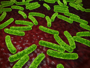 Abstract green bacteria medical background. 3D rendering.