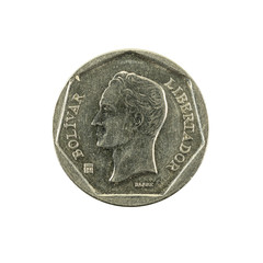 20 venezuelan bolivar coin (1999) reverse isolated on white background