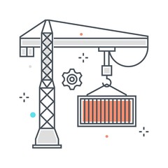 Color line, crane concept illustration, icon