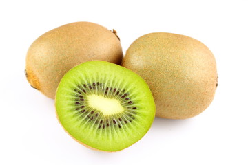 fresh green kiwi fruits isolated on a white background