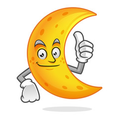 Naklejka premium Smile thumb up moon mascot, moon character, moon cartoon vector , Crescent Moon 