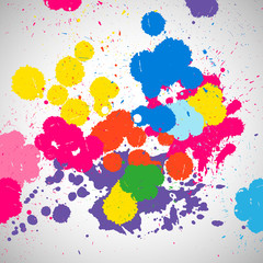 Holi background of color paint splashes, abstract colorful splash paint blots. Bright spots and blobs for holiday design poster, card, banner, etc.