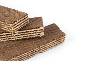 Tasty waffle chocolate dessert isolated on a white background