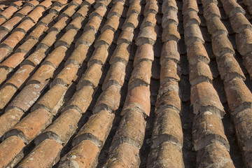 Old ceramic pottery terracotta roof tiles