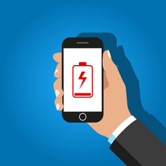 Battery low. Smart phone. Flat design. Vector. Isolated. 