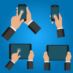 Tablet and smart phone using. Flat design. Isolated.