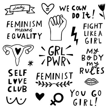 Vector feminism symbols icon set. Femenist movement
