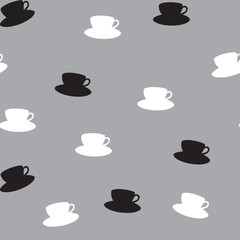 Seamless pattern from white and black cups of coffee