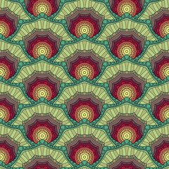 Vector Seamless Pattern In Color For Your Design. Printable Coloring Pages. Hand Drawn Decorative Scales