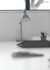 Office desk with lamp