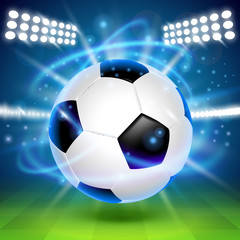 Naklejka premium Soccer ball on the field. Cover background. Vector illustration