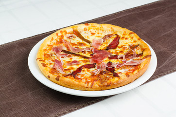 Pizza With Prosciutto, Ham And Cheese