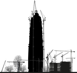 skyscraper black silhouette and buildings cranes