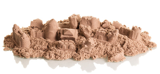 Sand castles and dilapidated isolated on white.