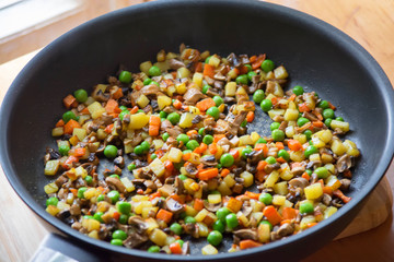 Fried vegetables in a pan