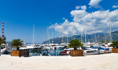 Fototapeta na wymiar View of beautiful yacht, Porto Montenegro