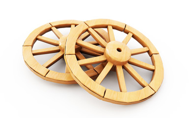 vintage wooden Wheels - 3d illustration isolated on white