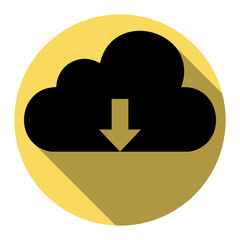 Cloud technology sign. Vector. Flat black icon with flat shadow on royal yellow circle with white background. Isolated.