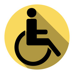 Disabled sign illustration. Vector. Flat black icon with flat shadow on royal yellow circle with white background. Isolated.
