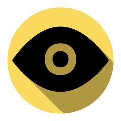 Eye sign illustration. Vector. Flat black icon with flat shadow on royal yellow circle with white background. Isolated.