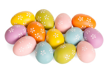 Colored Easter eggs isolated on white background.