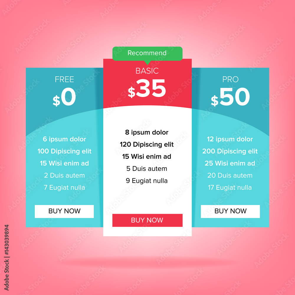 Poster pricing business plans vector. three tariffs. interface for rhe site. ui ux vector banner for web ap