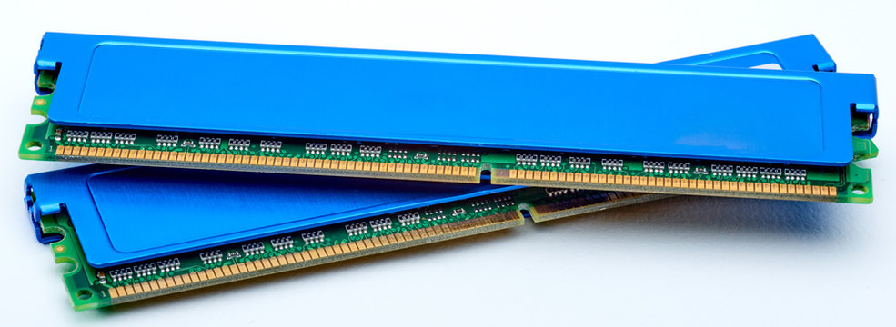 Computer random access memory (RAM) modules isolated on the white background