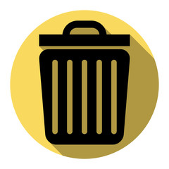 Trash sign illustration. Vector. Flat black icon with flat shadow on royal yellow circle with white background. Isolated.