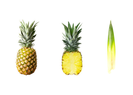 Pineapple whole and cuted isolated on white isolated with work path.