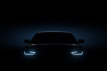Obraz na płótnie Canvas Car blue headlights, shape concept art dark