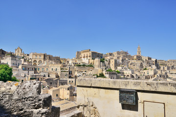 Fototapeta na wymiar Panoramic view of the medieval ancient town of Matera (Sassi di Matera), Basilicata, Italy.