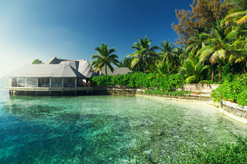 Tropical resort at islands. Indian Ocean, Maldives