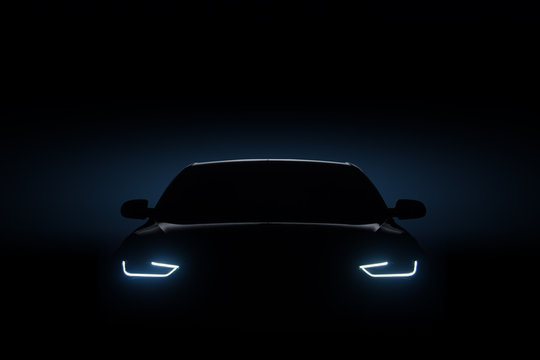 Car blue headlights, shape concept art dark