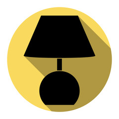 Lamp sign illustration. Vector. Flat black icon with flat shadow on royal yellow circle with white background. Isolated.