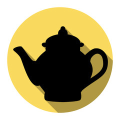 Tea maker sign. Vector. Flat black icon with flat shadow on royal yellow circle with white background. Isolated.