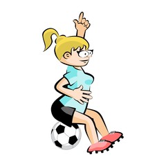 Female Soccer Player with Ball - Vector Cartoon isolated