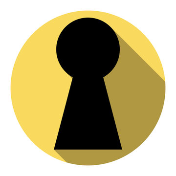 Keyhole sign illustration. Vector. Flat black icon with flat shadow on royal yellow circle with white background. Isolated.