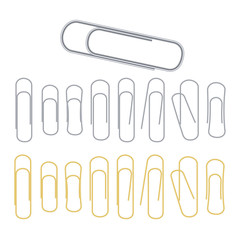 Small Binder Clips Vector Isolated On White. Realistic Paper Clip Set
