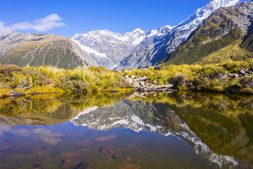 Naklejka na ściany i meble Mount Tasman Valleys , Aoraki Mt Cook national park Southern Alps mountain South Island New Zealand.