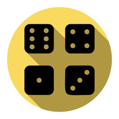 Devils bones, Ivories sign. Vector. Flat black icon with flat shadow on royal yellow circle with white background. Isolated.