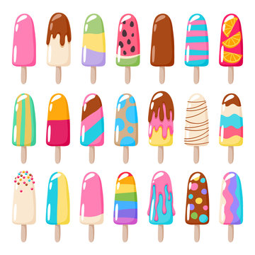 Popsicle ice cream icons set.