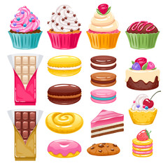 Set of different bakery sweets. Assorted candies.