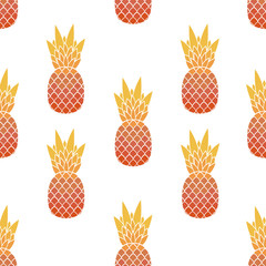 Seamless pattern of pineapples with leaf. Tropical, exotic fruits. Typography, t-shirt graphics, poster, banner, textile, apparel, logo concept. Vector