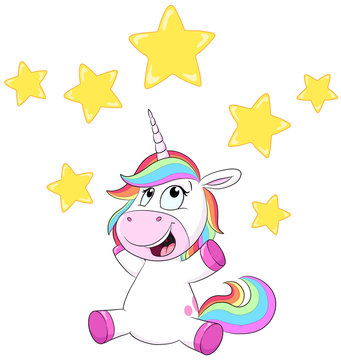 Fototapeta Niedliches Einhorn mit Sternen Vektor-Illustration