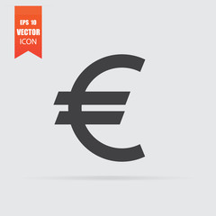 Euro icon in flat style isolated on grey background.