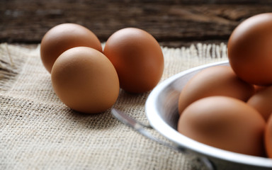 egg on old wood table. copyspace for your text